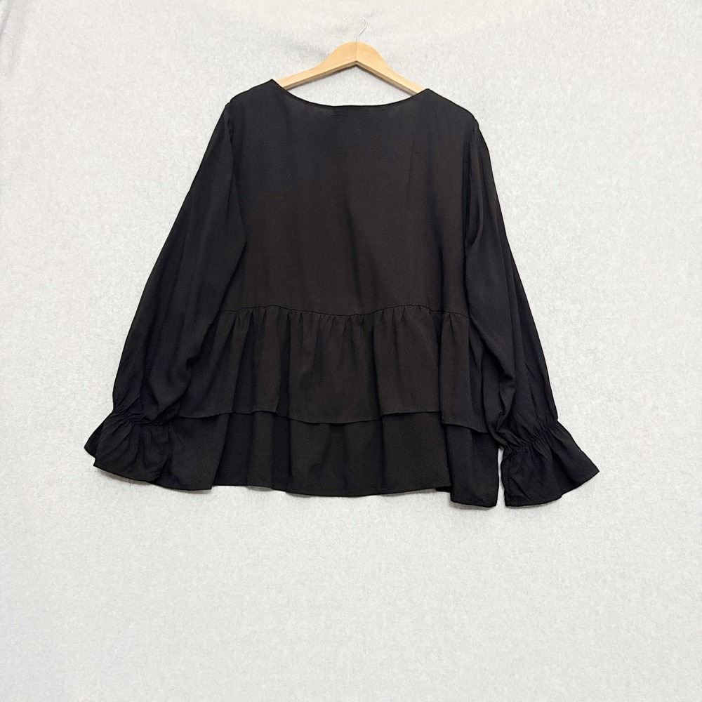 Savanna Jane Womens Embroidered Aztec Boho Top Size‎ 3X Black Artsy Tiered - Picture 2 of 8